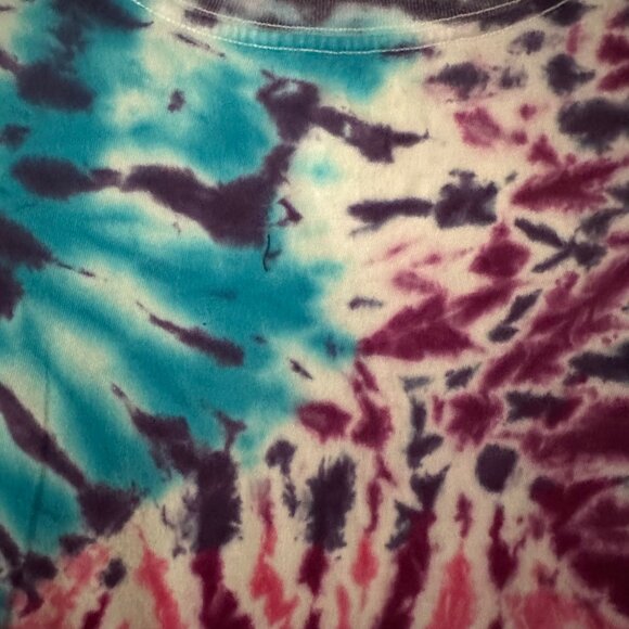 Sold 🎈 Ruffled Cropped Jockey Tie Dye Tee Shirt L Blue Purple Upcycled Rebuilt - Picture 5 of 5